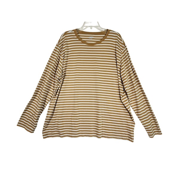 Lands' End Tops - Lands End Womens XXL Yellow White Striped Cotton Top Preppy Coastal Minimalist